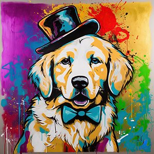 Painting of Golden Retriever Dog with Hat - Gift For Dog Owner