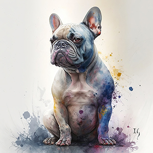 Painting of French Bulldog sitting - Puppy