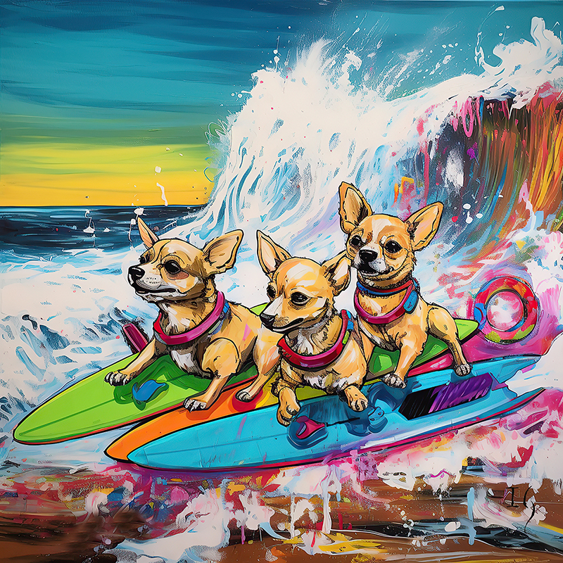 Chihuahuas dogs surfing - Dog Paintings