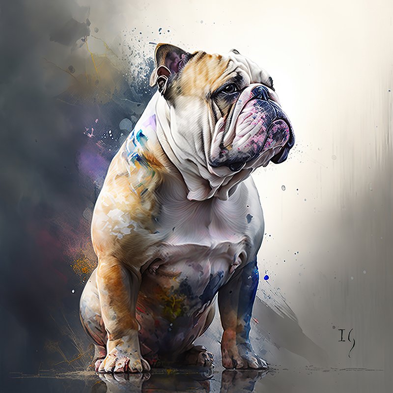 English Bulldog Sitting -Painting-Art-Dogs