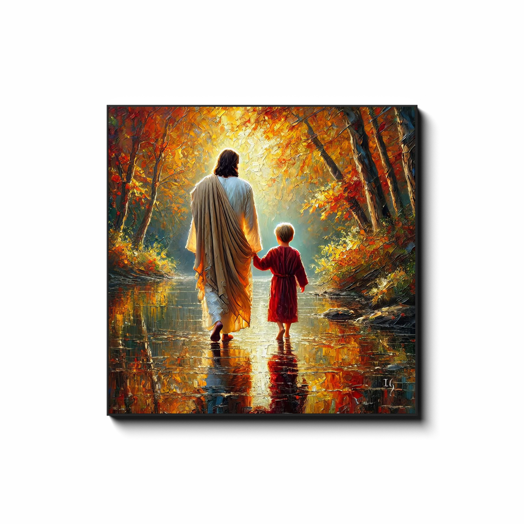 Autumn's Embrace: Walk of Grace - Smiling Jesus Paintings
