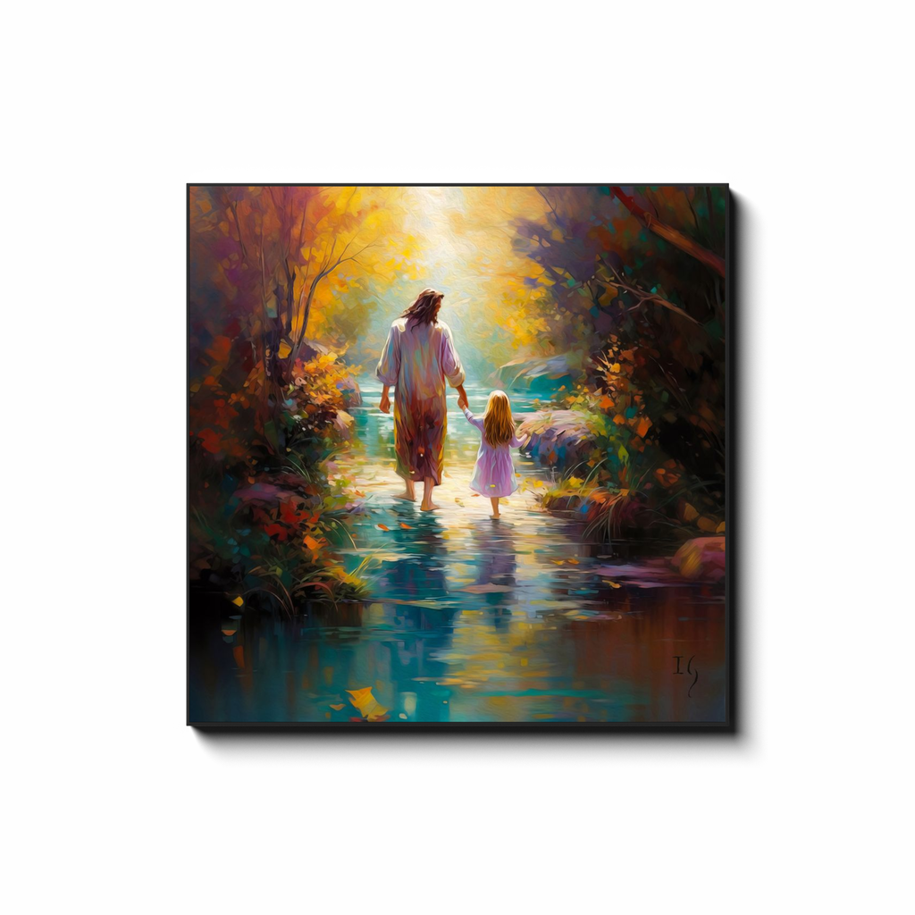 Autumn's Embrace: Walk of Whispers - Smiling Jesus Paintings